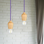 Lampa wisząca / Drewno / Purpurowy przewód