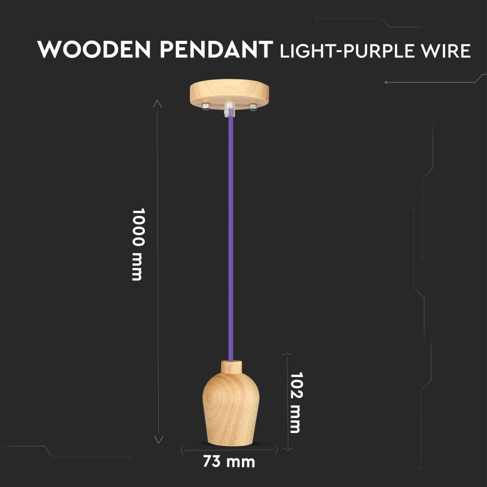 Lampa wisząca / Drewno / Purpurowy przewód