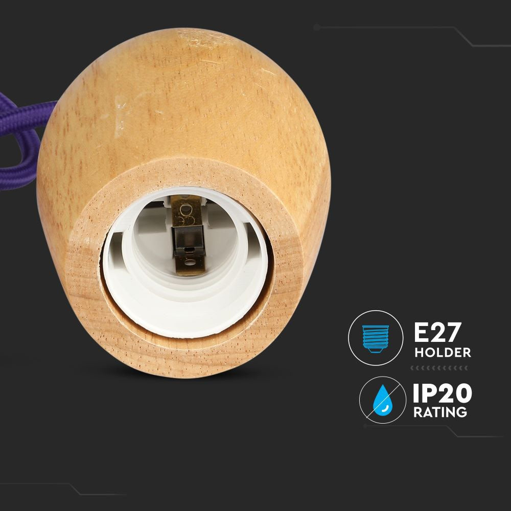 Lampa wisząca / Drewno / Purpurowy przewód