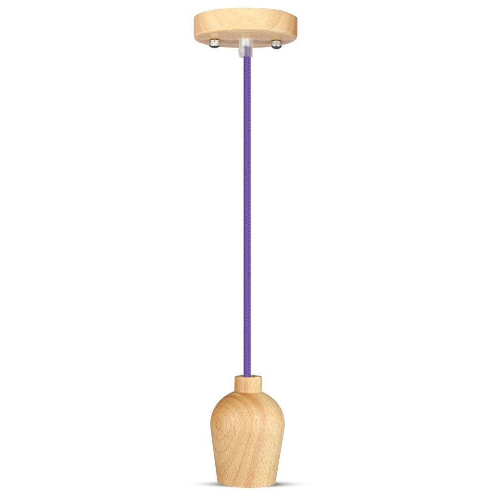 Lampa wisząca / Drewno / Purpurowy przewód