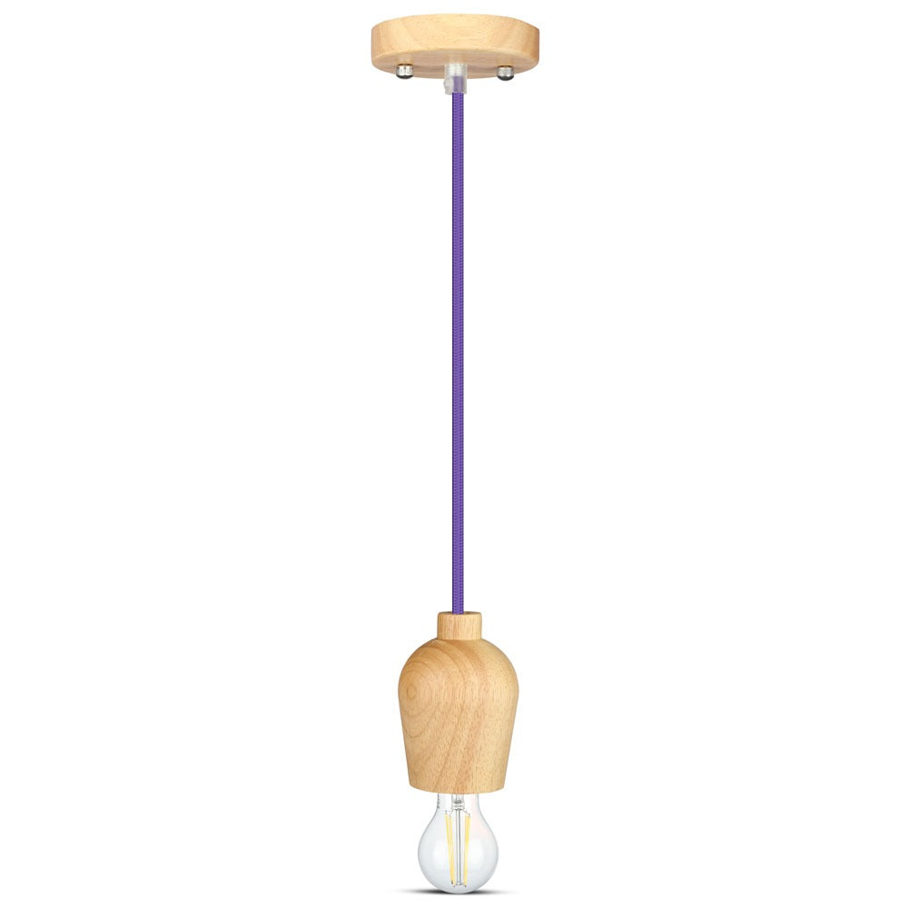 Lampa wisząca / Drewno / Purpurowy przewód