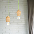 Lampa wisząca / Drewno / Zielony przewód