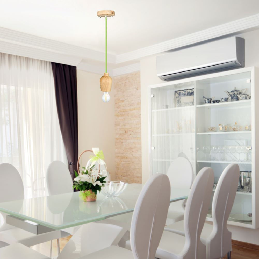 Lampa wisząca / Drewno / Zielony przewód