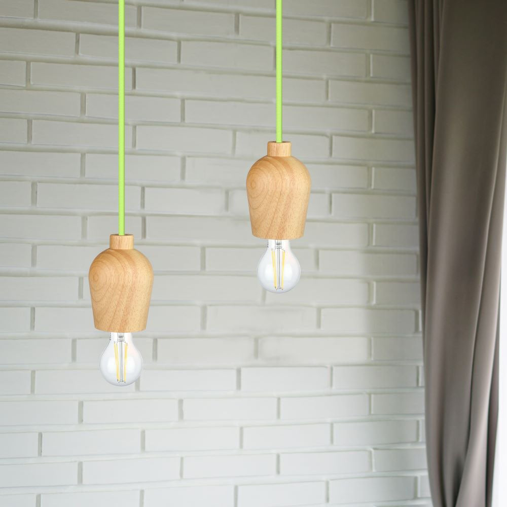 Lampa wisząca / Drewno / Zielony przewód