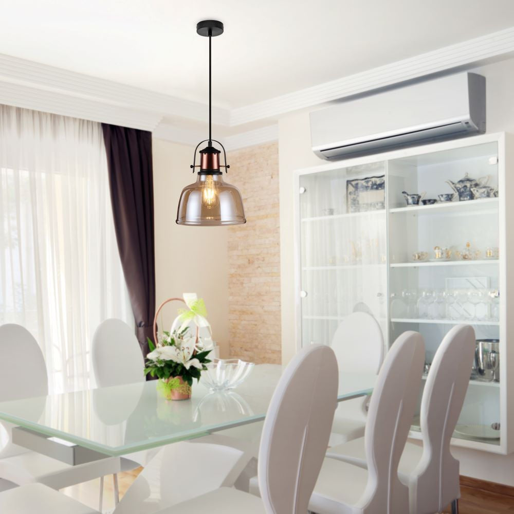 Lampa wisząca / Klosz: Bursztynowy/ Czarny przewód