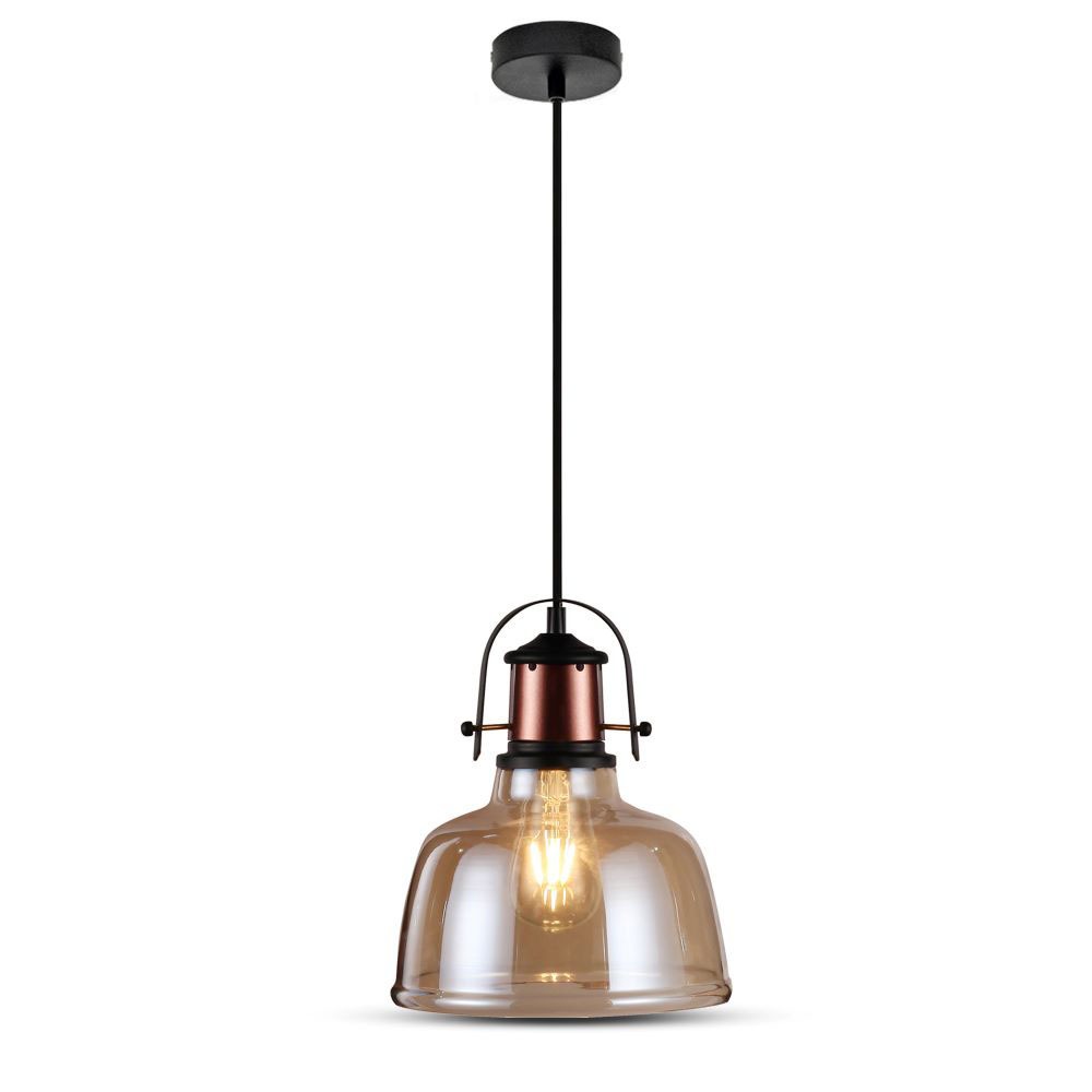 Lampa wisząca / Klosz: Bursztynowy/ Czarny przewód