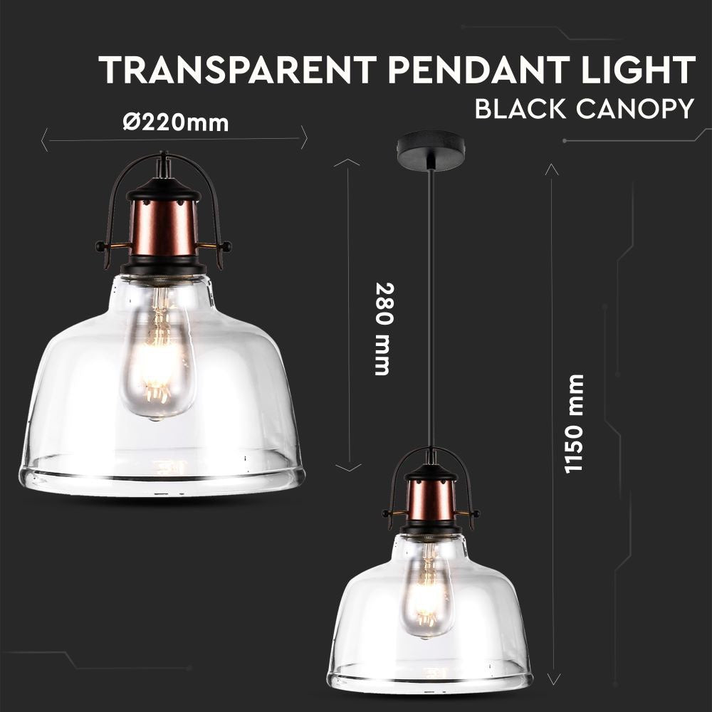 Lampa wisząca / Klosz: Transparentny / Czarny przewód