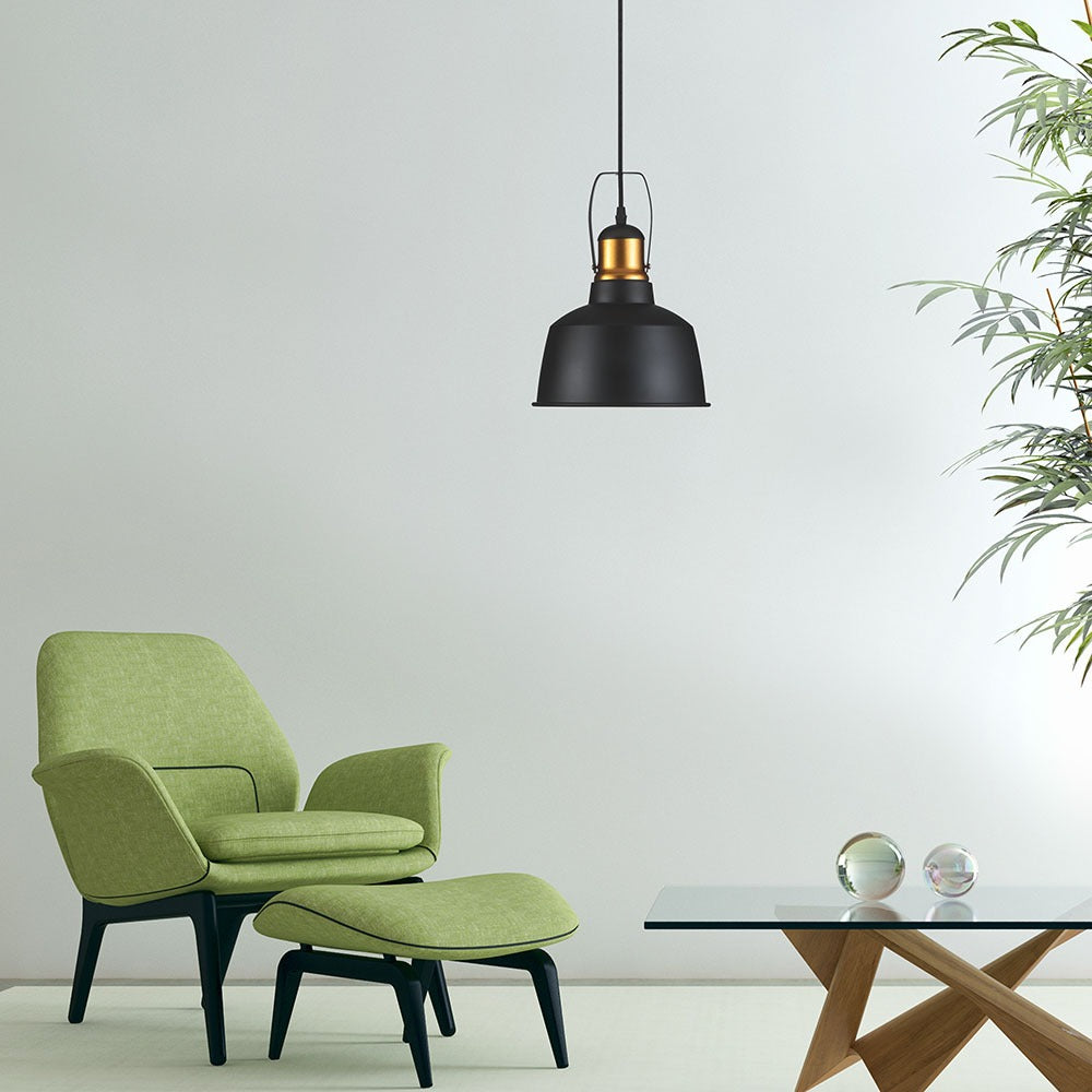 Lampa wisząca / Retro / Klosz: Aluminium / Czarny + Złoto