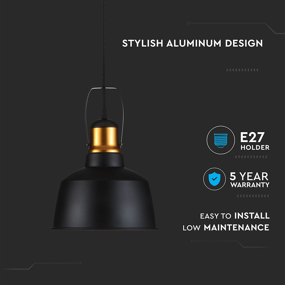 Lampa wisząca / Retro / Klosz: Aluminium / Czarny + Złoto