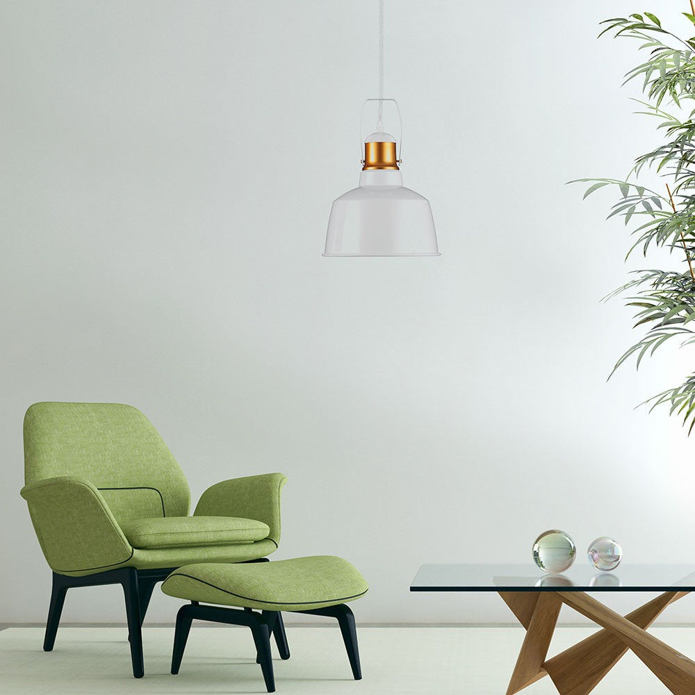 Lampa wisząca / Retro / Klosz: Aluminium / Biały + Złoto