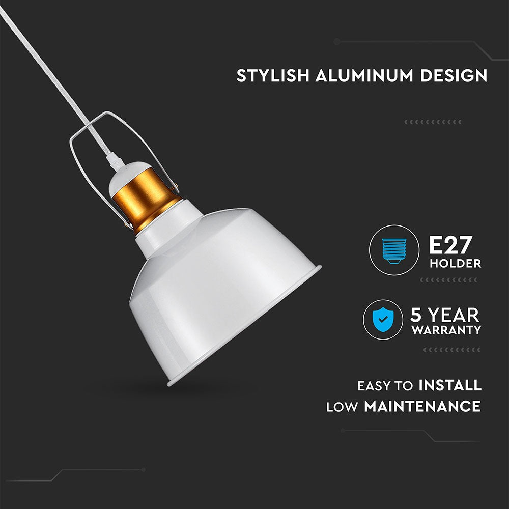 Lampa wisząca / Retro / Klosz: Aluminium / Biały + Złoto