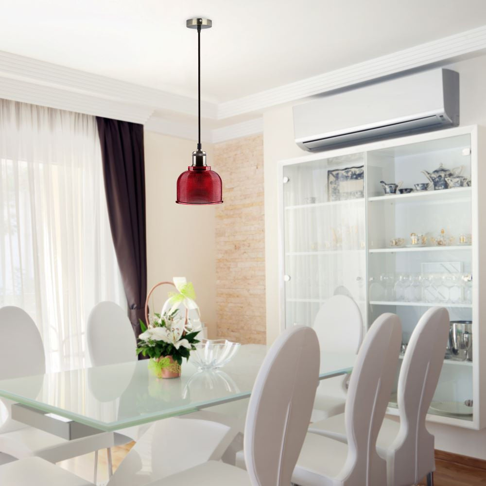 Lampa wisząca / Klosz: Czerwone szkło / zwis 150 cm