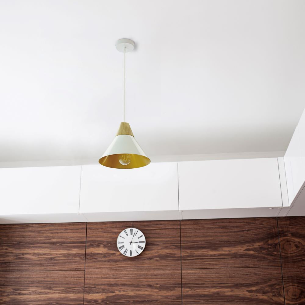 Lampa wisząca / Klosz: Aluminium / Drewno + Biały