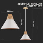 Lampa wisząca / Klosz: Aluminium / Drewno + Biały