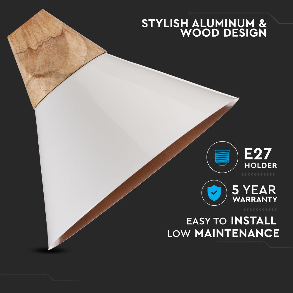 Lampa wisząca / Klosz: Aluminium / Drewno + Biały
