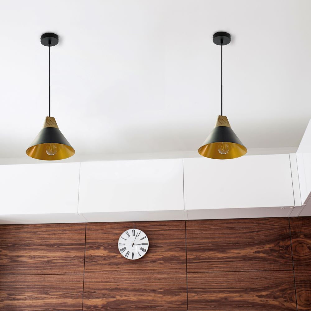 Lampa wisząca / Klosz: Aluminium / Drewno + Czarny