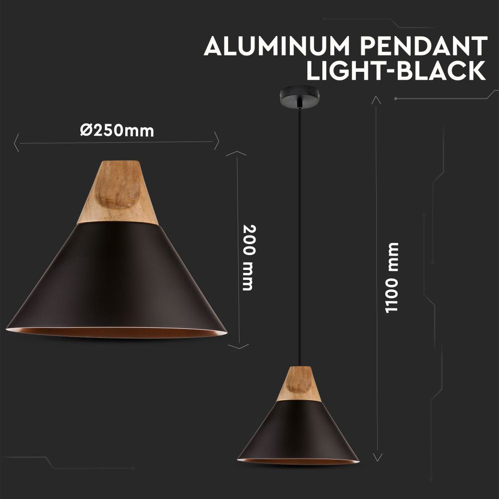 Lampa wisząca / Klosz: Aluminium / Drewno + Czarny