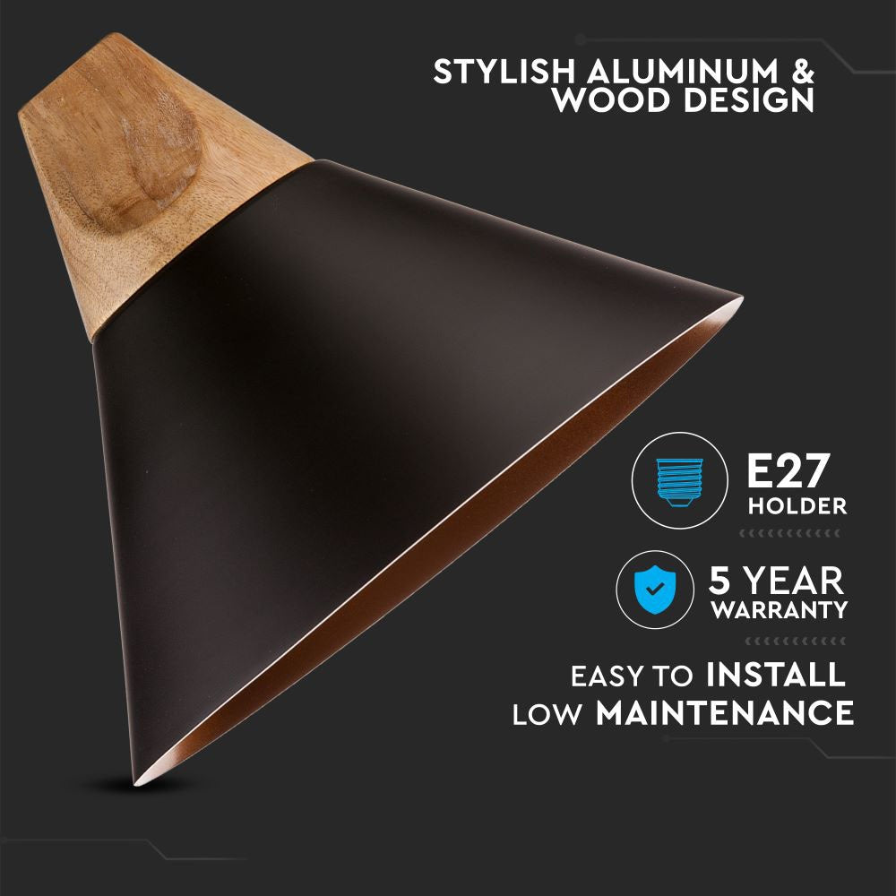 Lampa wisząca / Klosz: Aluminium / Drewno + Czarny