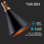 Lampa wisząca / Klosz: Stalowy z elementem drewna / Czarny