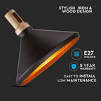 Lampa wisząca / Klosz: Stalowy z elementem drewna / Czarny