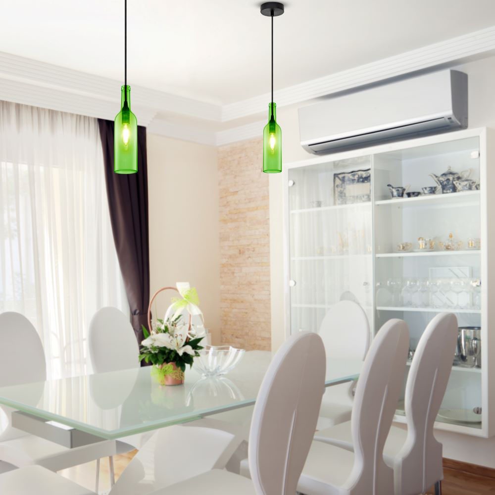 Lampa wisząca butelka / Klosz: Szklany / Zielony