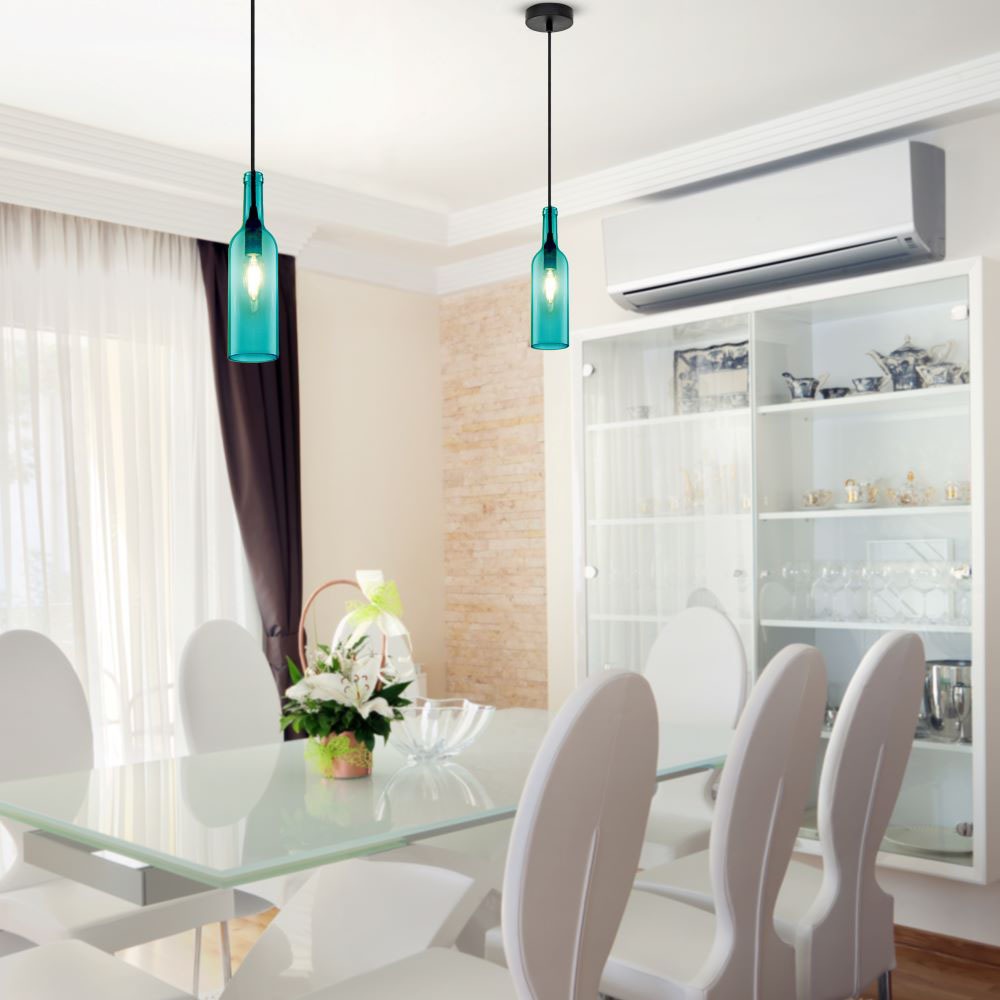 Lampa wisząca butelka / Klosz: Szklany / Niebieski