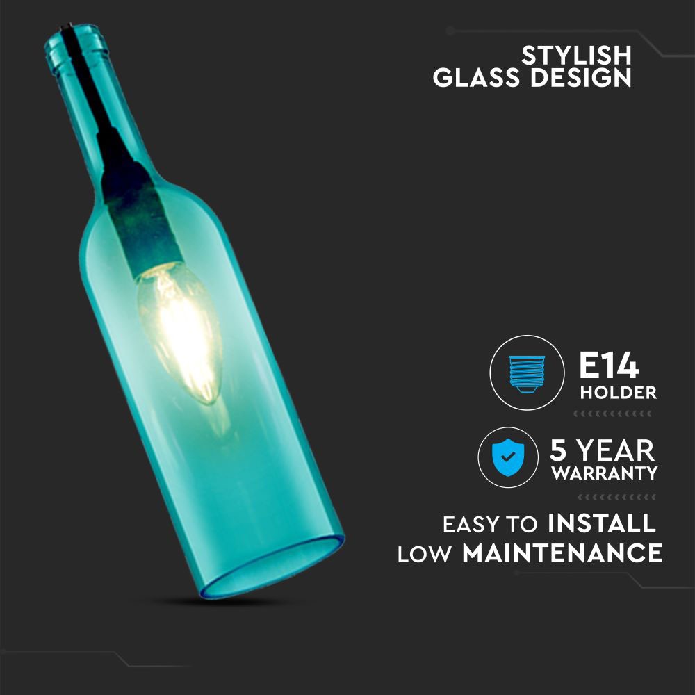 Lampa wisząca butelka / Klosz: Szklany / Niebieski