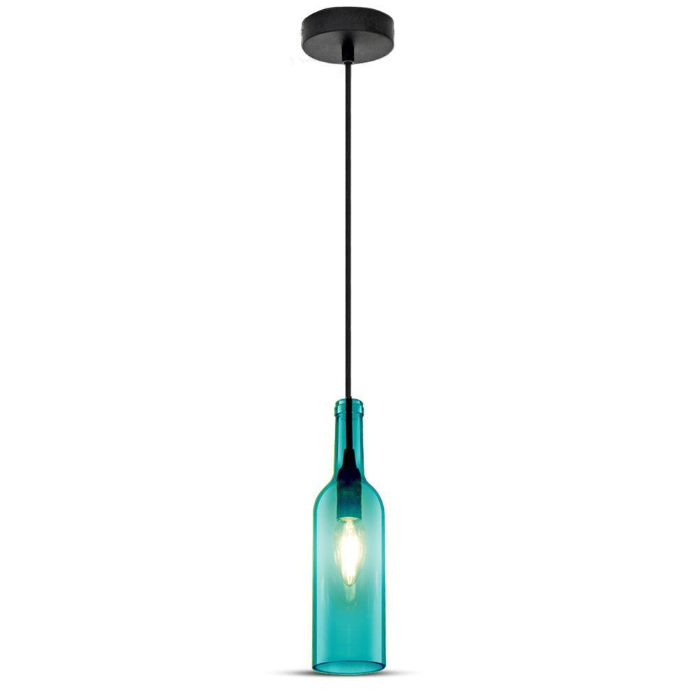 Lampa wisząca butelka / Klosz: Szklany / Niebieski
