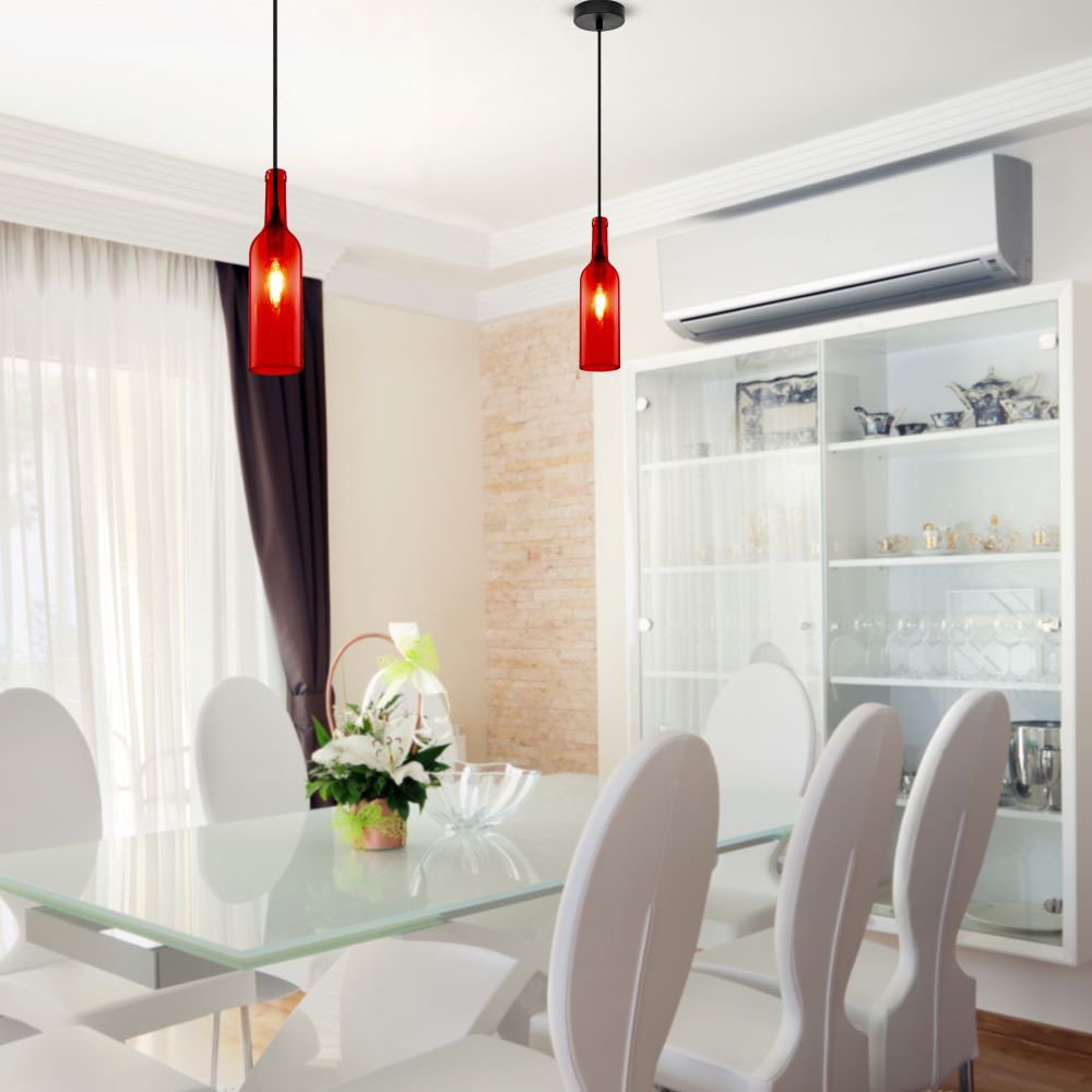 Lampa wisząca butelka / Klosz: Szklany / Czerwony