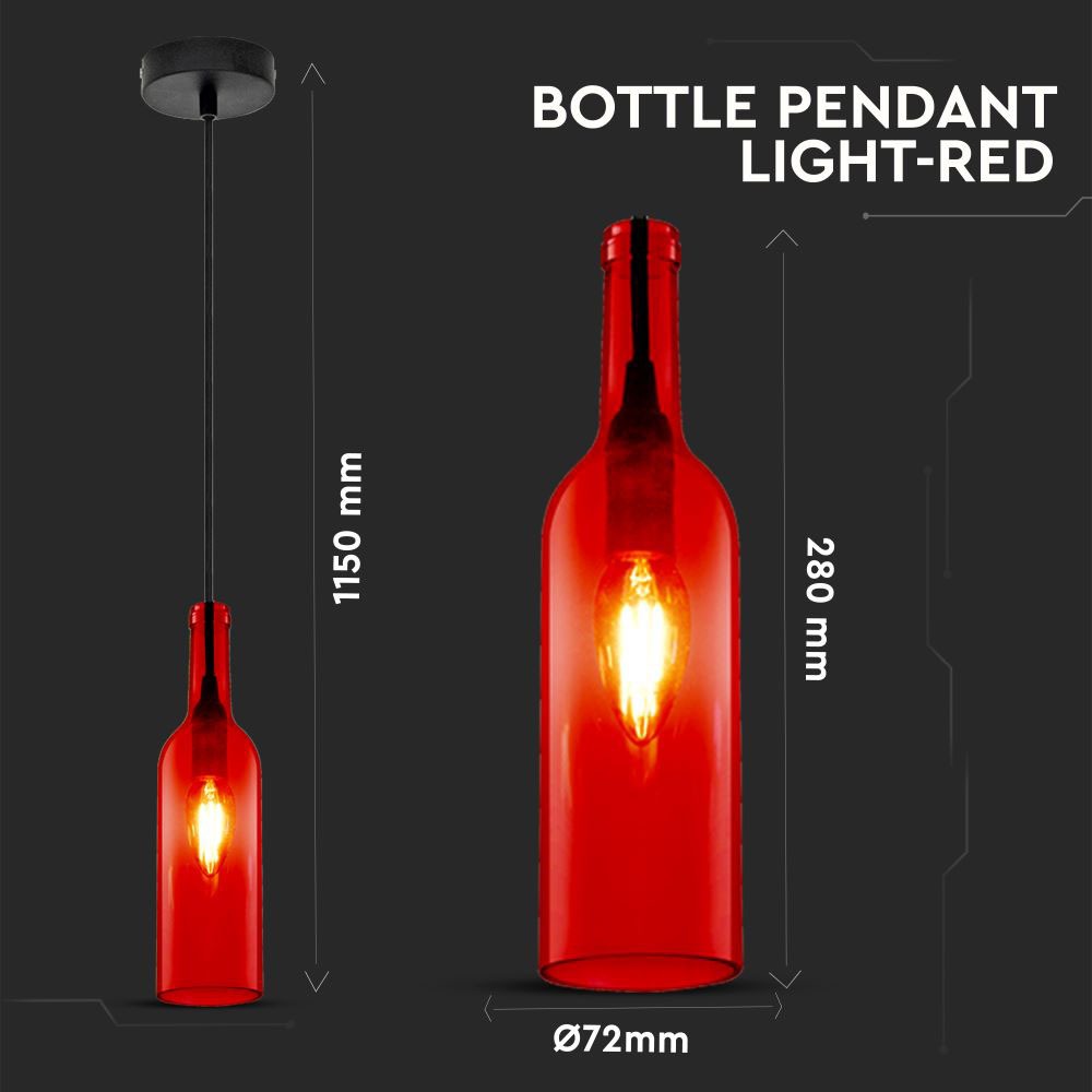 Lampa wisząca butelka / Klosz: Szklany / Czerwony