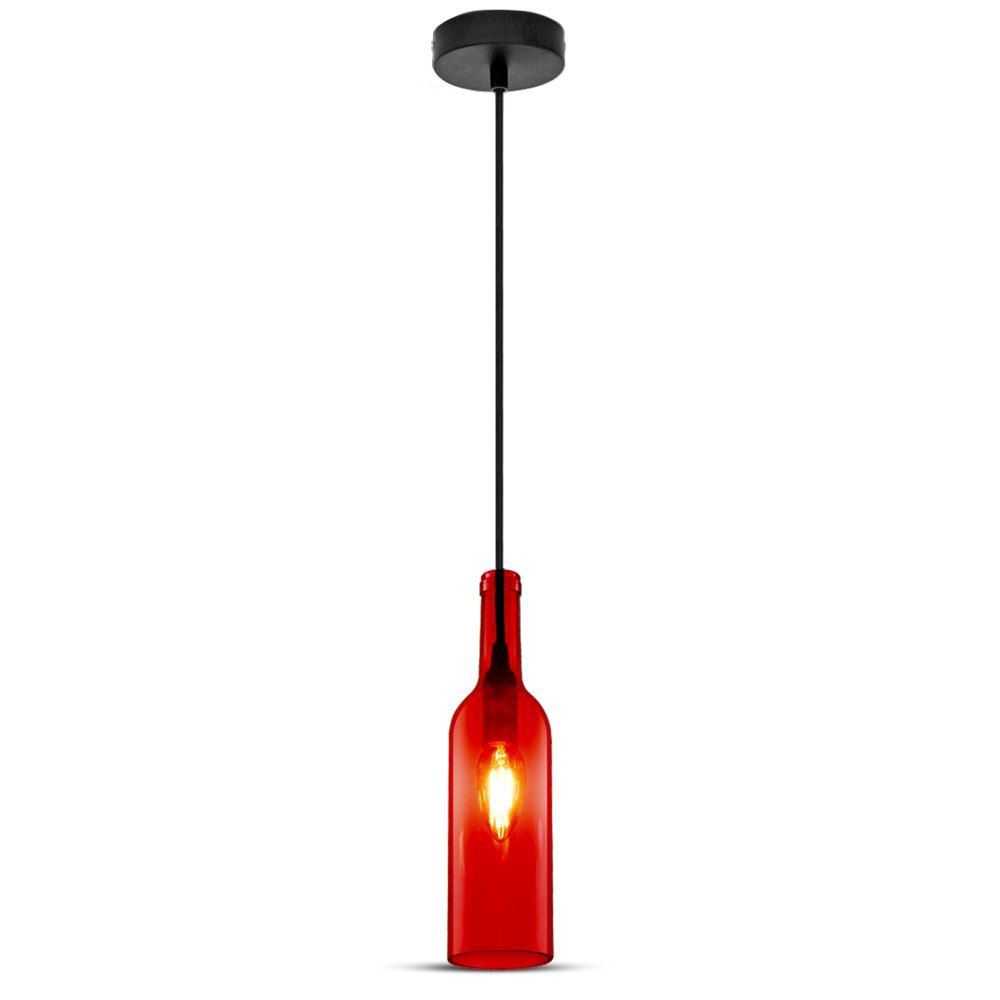 Lampa wisząca butelka / Klosz: Szklany / Czerwony