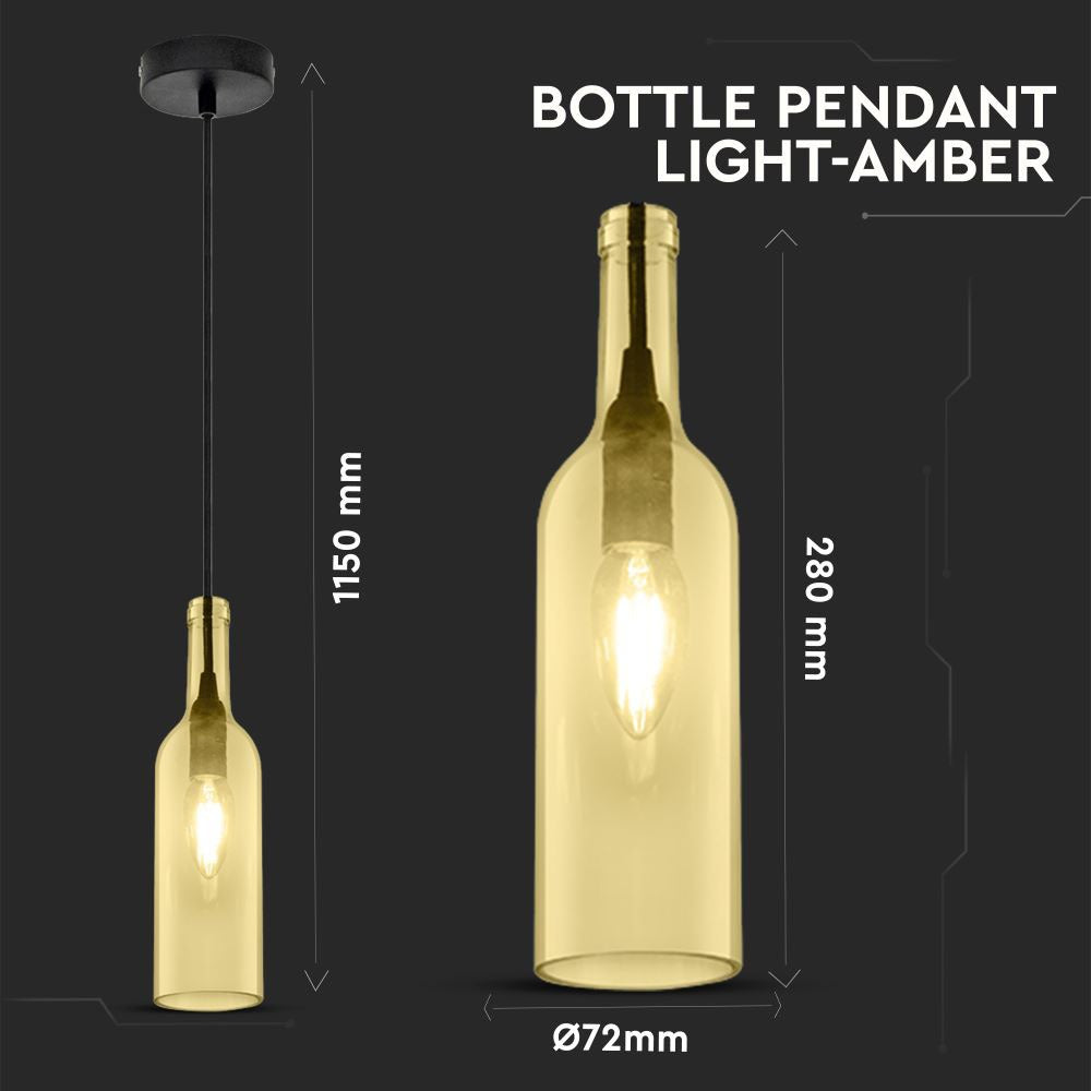 Lampa wisząca butelka / Klosz: Szklany / Bursztyn