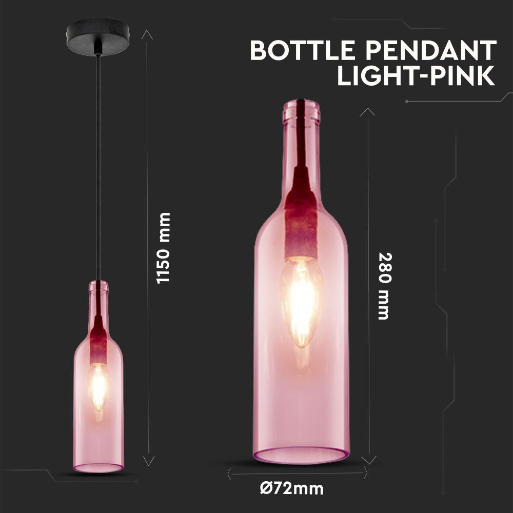 Lampa wisząca butelka / Klosz: Szklany / Jasny Róż