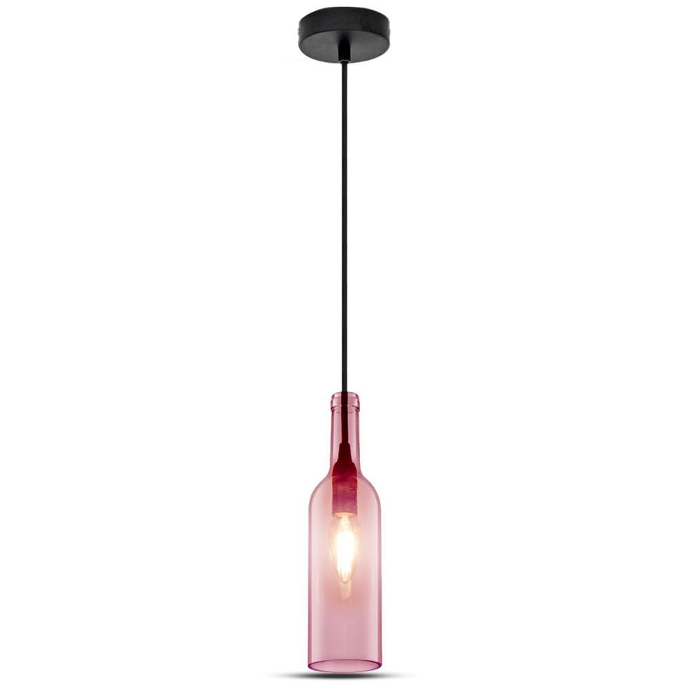 Lampa wisząca butelka / Klosz: Szklany / Jasny Róż