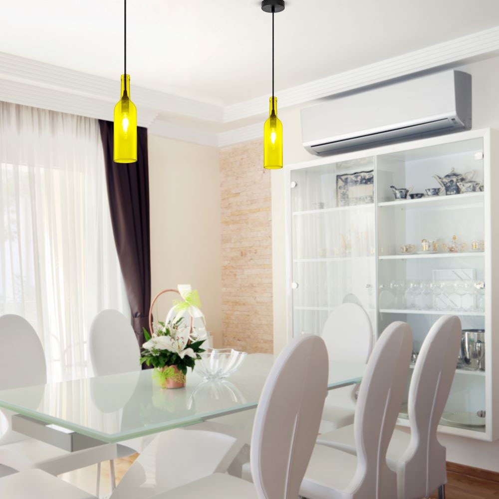 Lampa wisząca butelka / Klosz: Szklany / Żółty