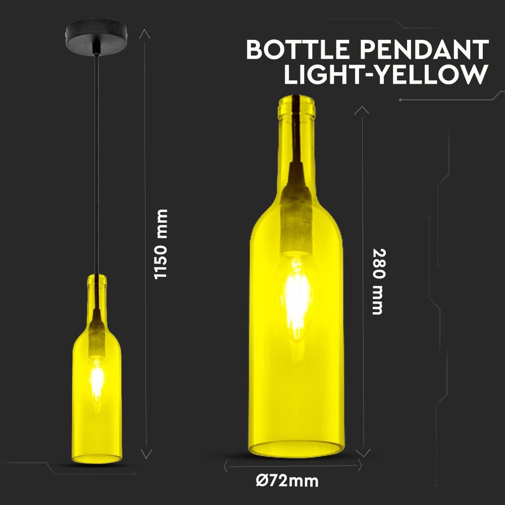 Lampa wisząca butelka / Klosz: Szklany / Żółty