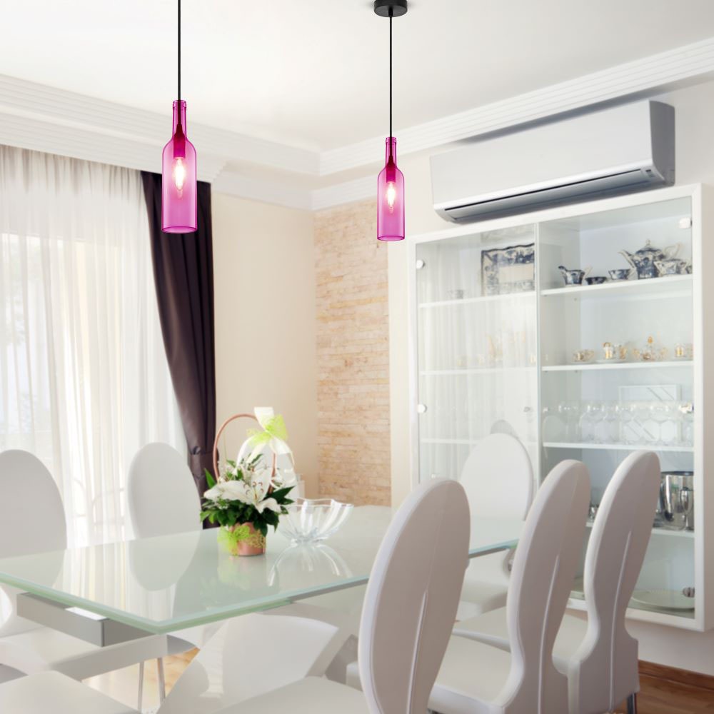 Lampa wisząca butelka / Klosz: Szklany / Róż
