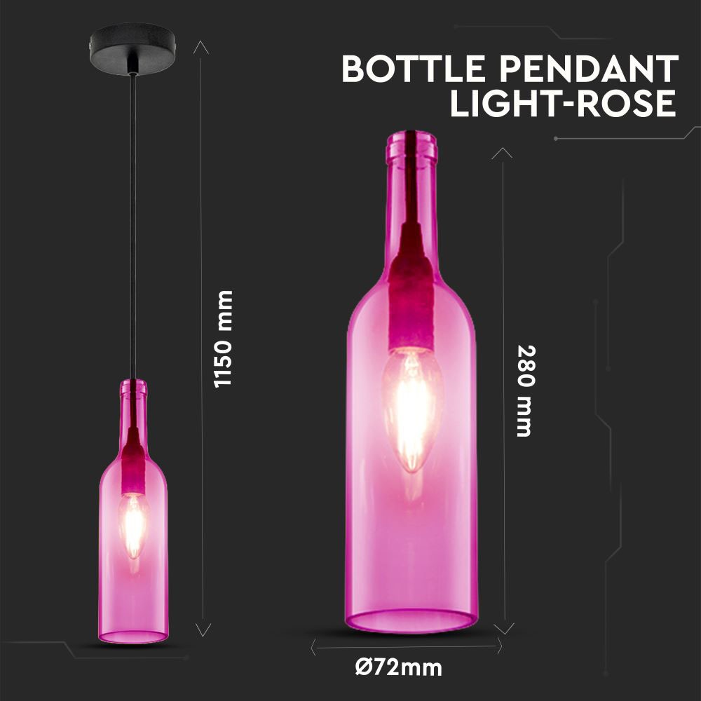 Lampa wisząca butelka / Klosz: Szklany / Róż