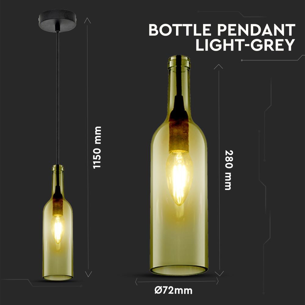 Lampa wisząca butelka / Klosz: Szklany / Szary