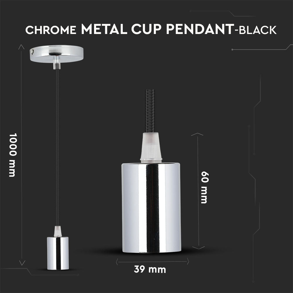 Lampa wisząca / oprawka chrom + przewód Czarny