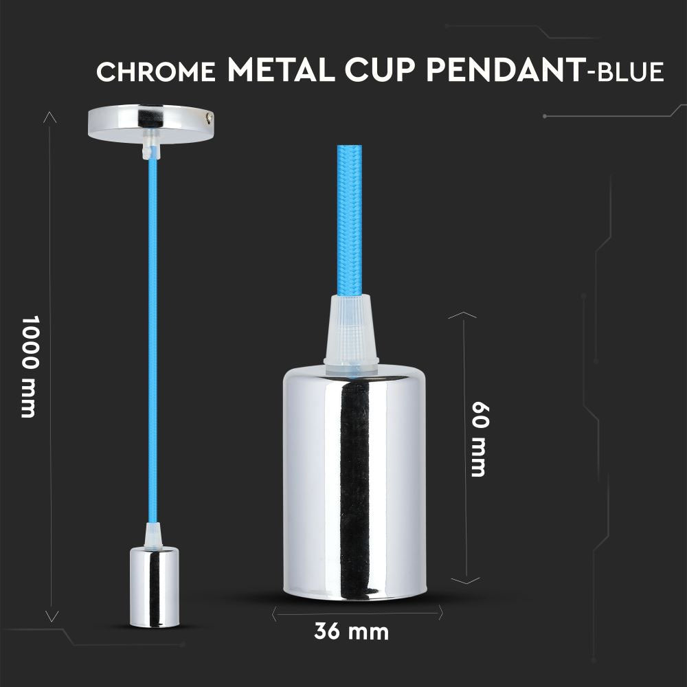 Lampa wisząca / oprawka chrom + przewód Niebieski