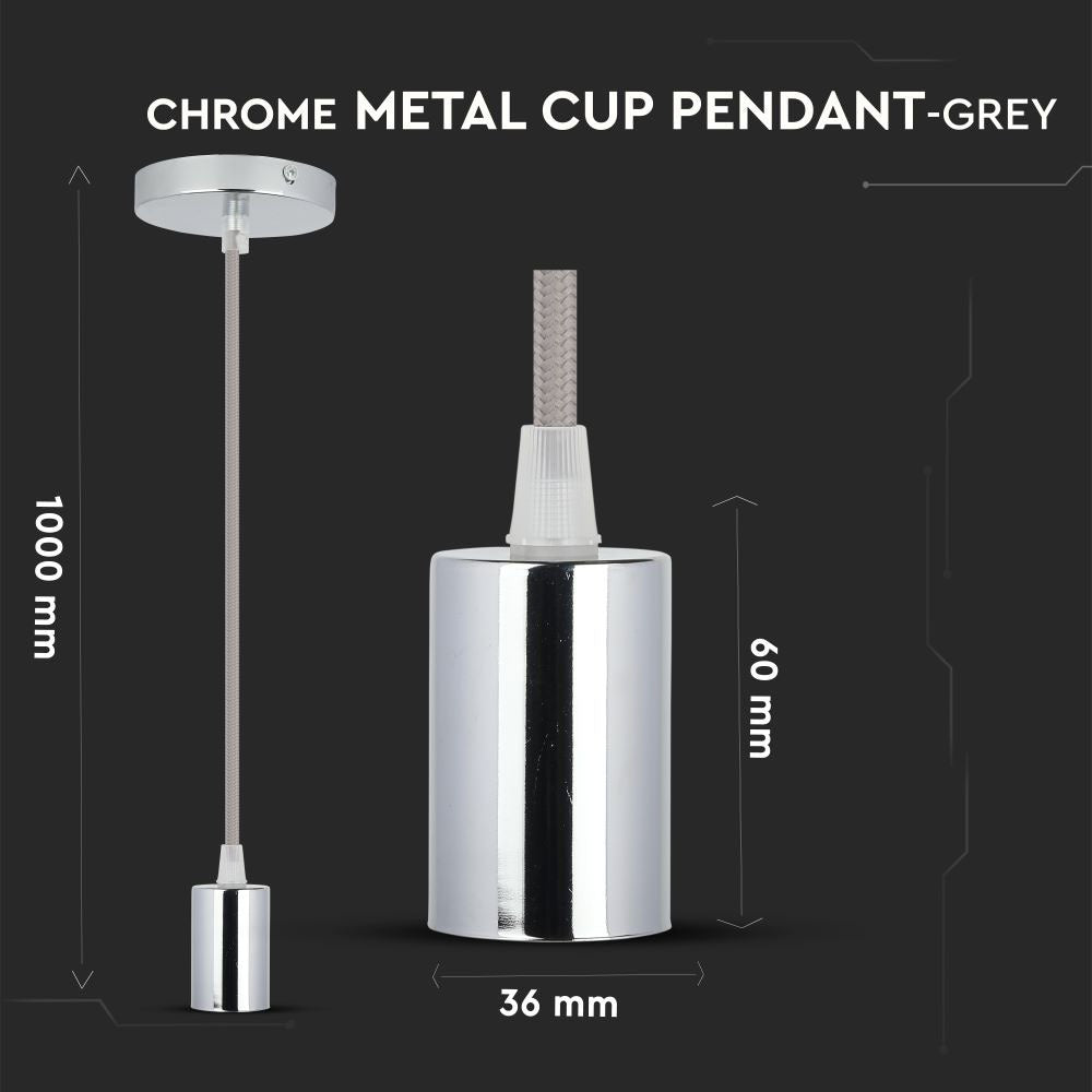 Lampa wisząca / oprawka chrom + przewód Szary
