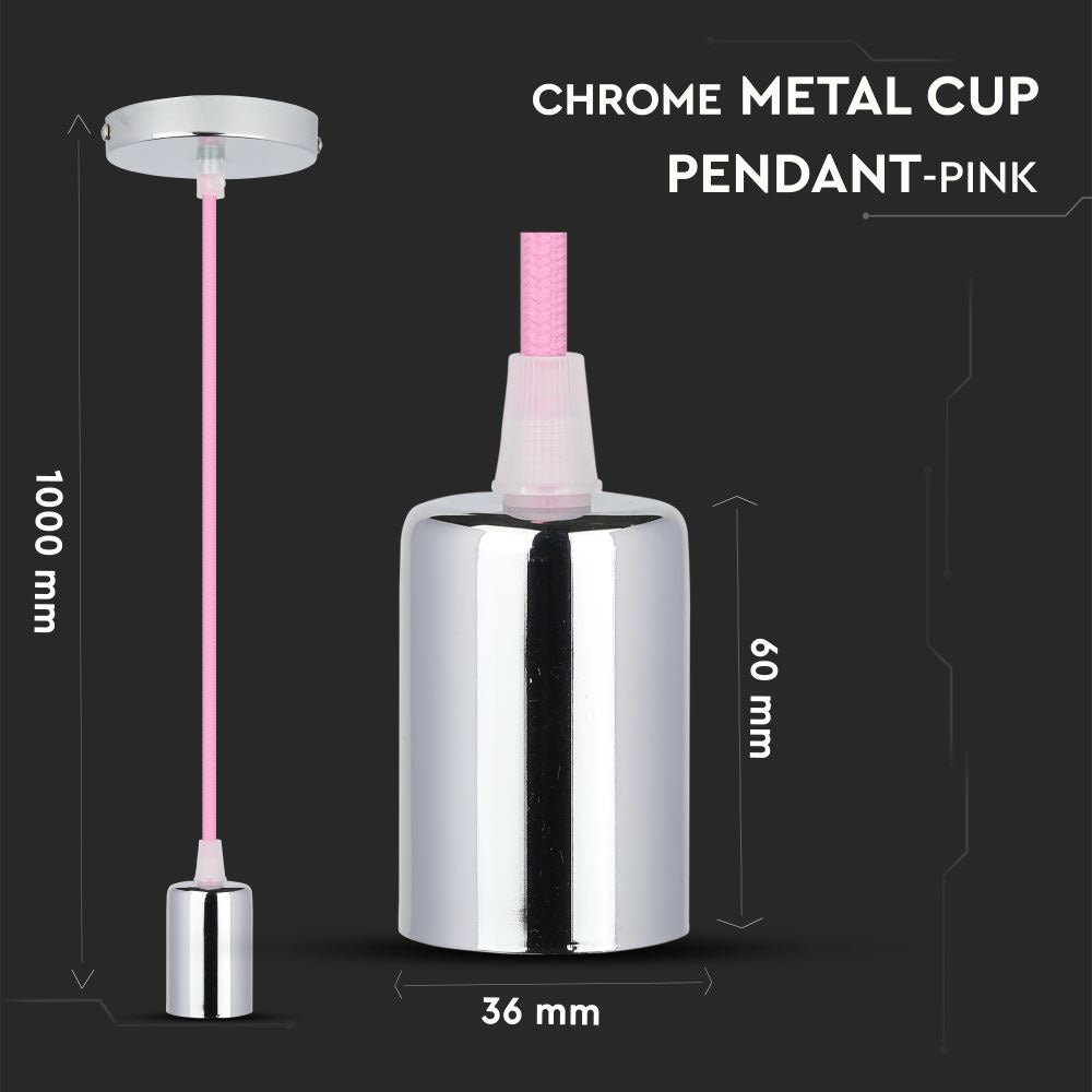 Lampa wisząca / oprawka chrom + przewód Jasny różowy
