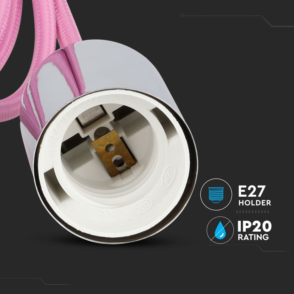 Lampa wisząca / oprawka chrom + przewód Jasny różowy