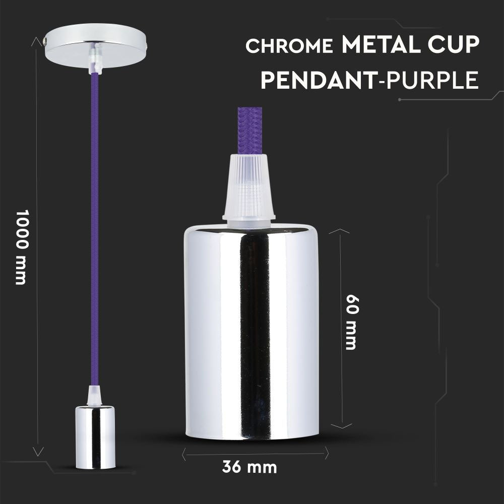 Lampa wisząca / oprawka chrom + przewód Fioletowa