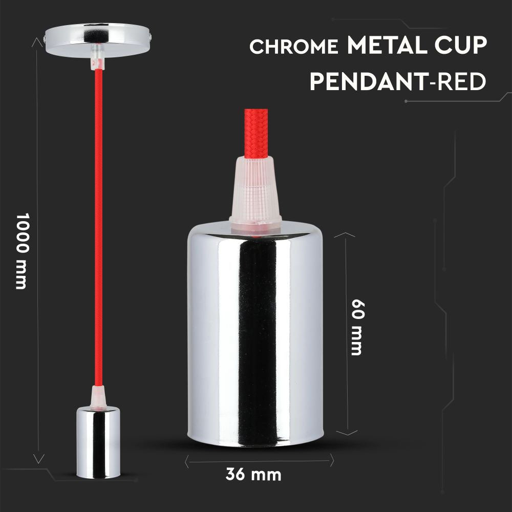 Lampa wisząca / oprawka chrom + przewód Czerwony
