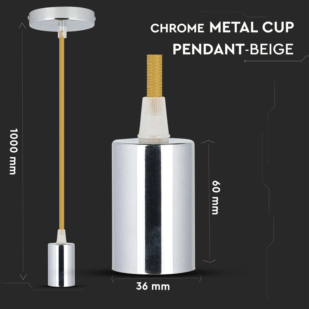 Lampa wisząca / oprawka chrom + przewód Beżowy
