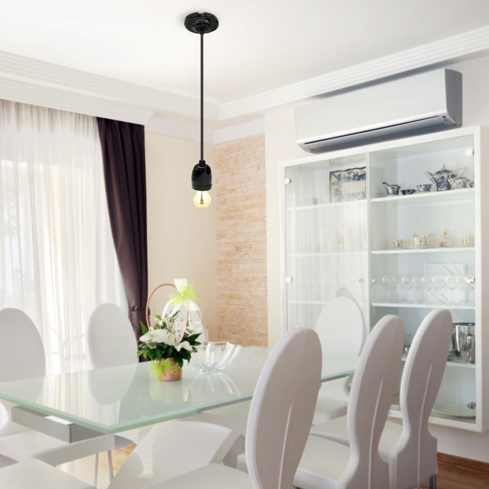 Lampa wisząca / Oprawka: Porcelanowa / Trzonek:E27 / Czarny