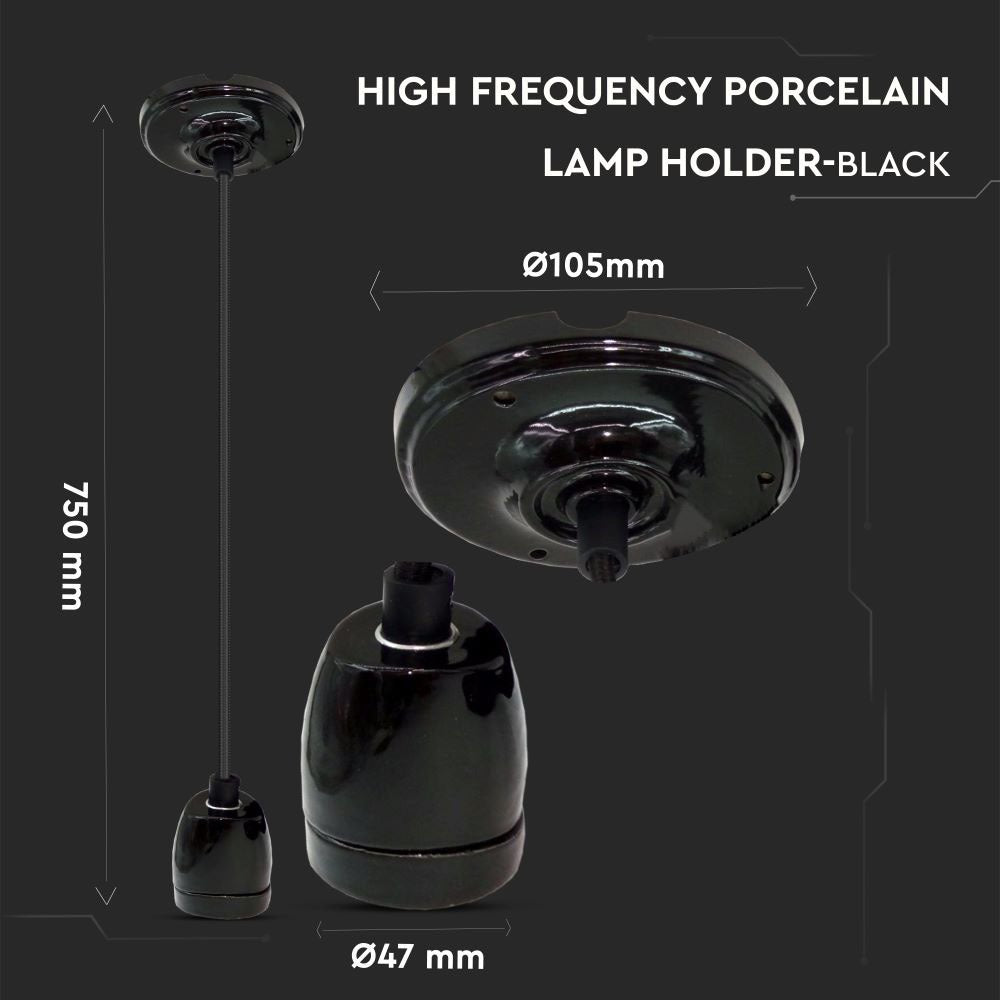 Lampa wisząca / Oprawka: Porcelanowa / Trzonek:E27 / Czarny