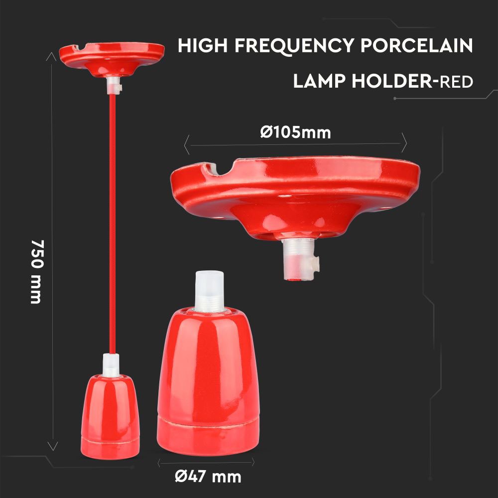 Lampa wisząca / Oprawka: Porcelanowa / Trzonek:E27 / Czerwony